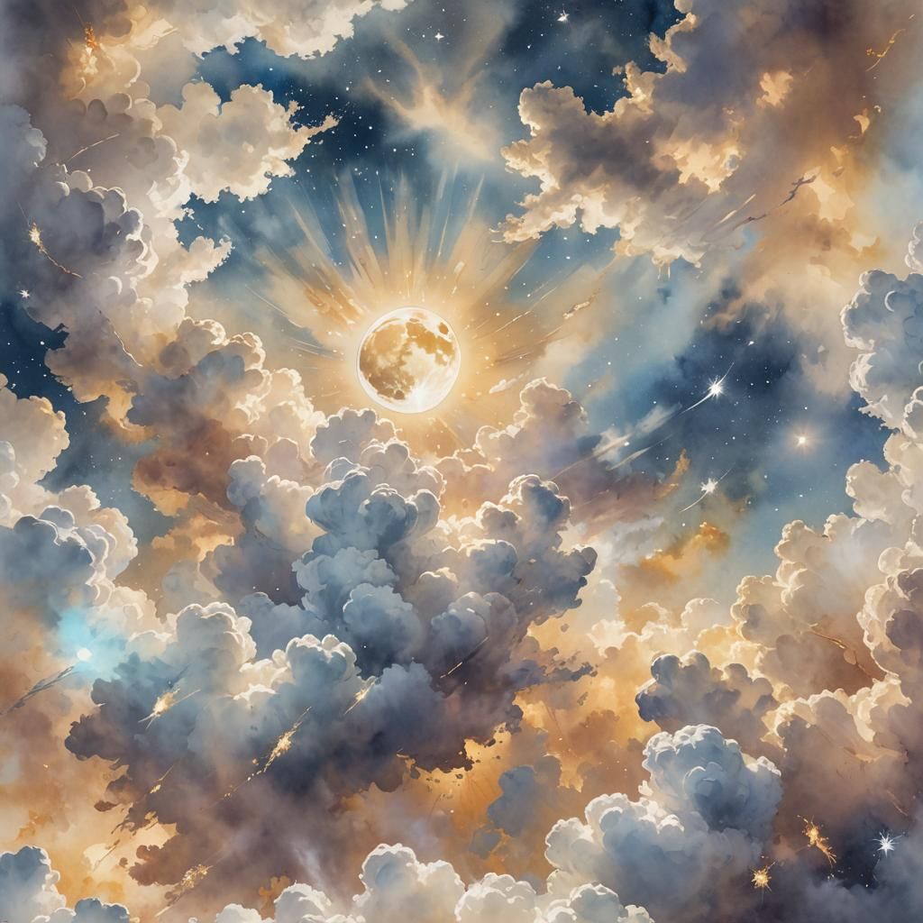 Crystal Moon in Ethereal Watercolor Style