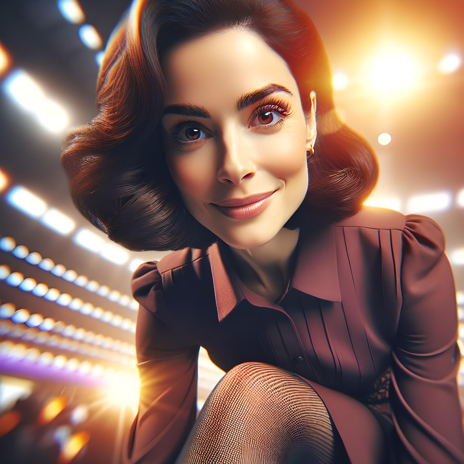 News Anchor's Alluring Smile in Hyperrealistic Portrait