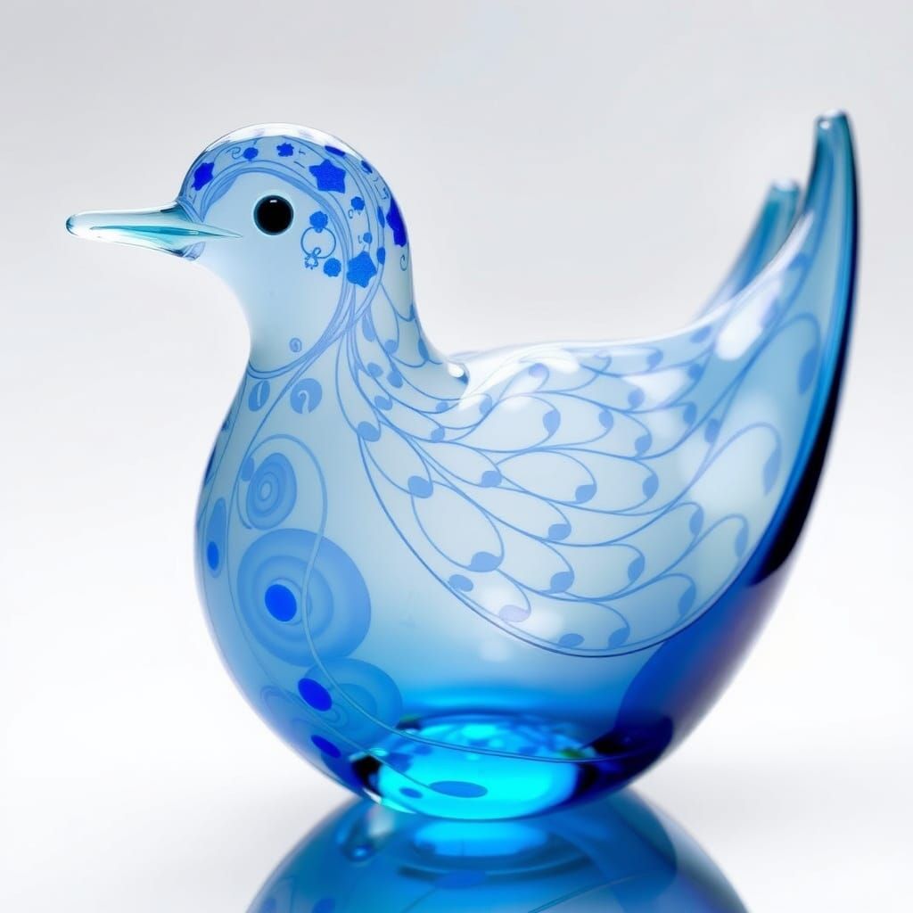 Delicate Glass Bird in Vibrant Blue and White Hues