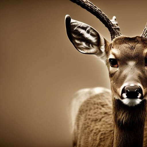 Dramatic Black and White Deer Portrait