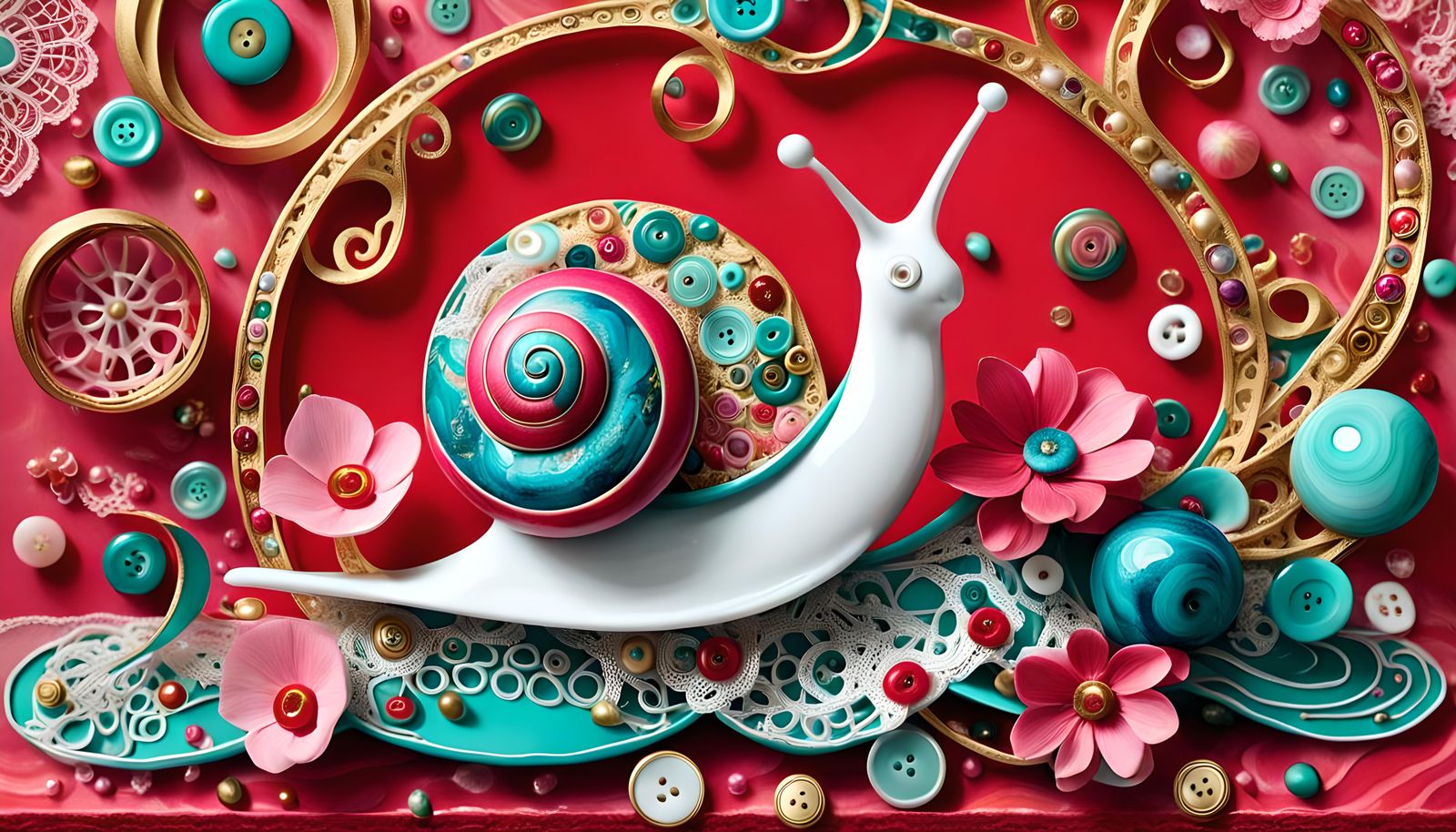 Kaleidoscopic Snail with Gold Filigree