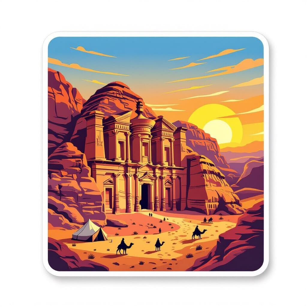 Vibrant Jordan Travel Sticker: Petra Treasury & Wadi Rum