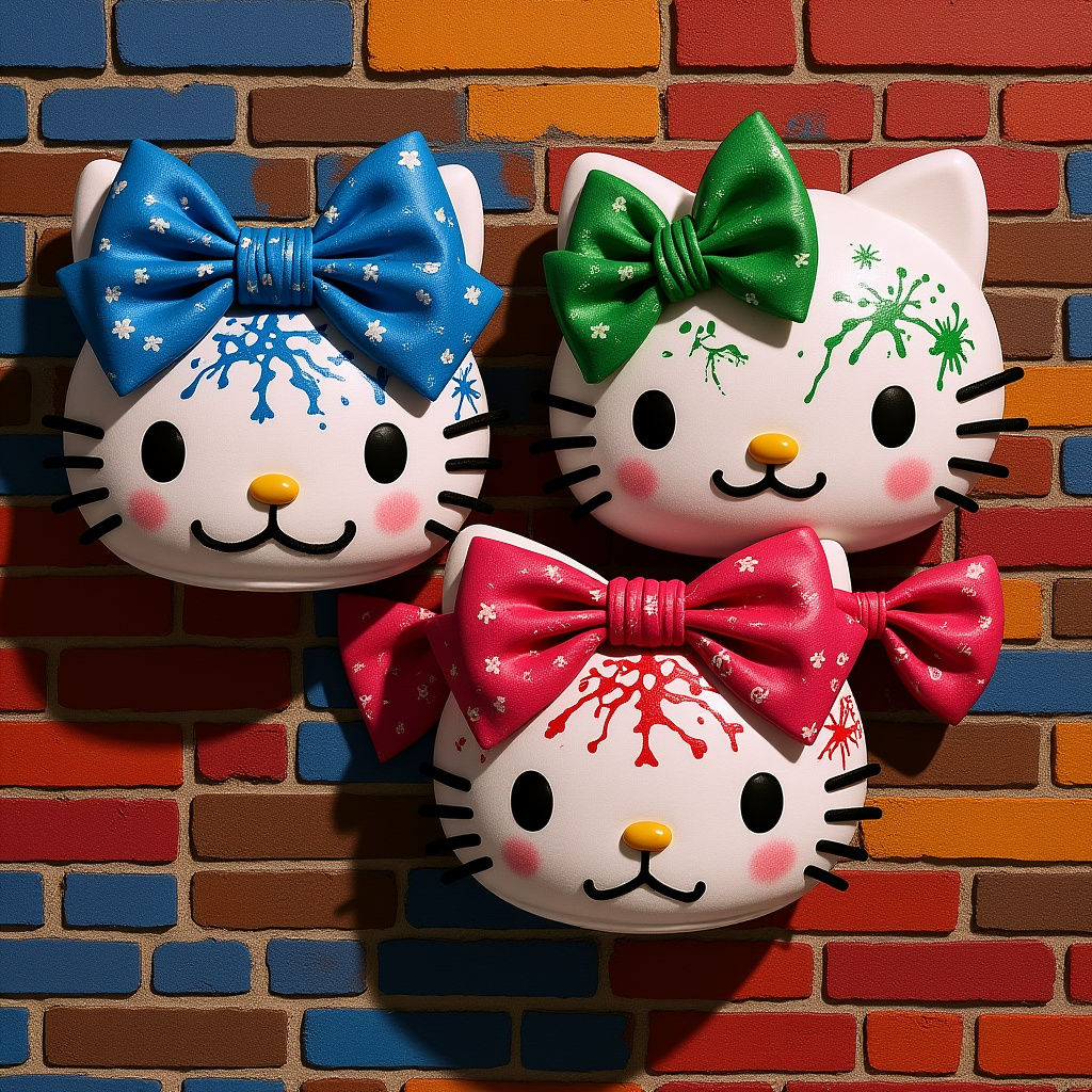 Hello Kitty Heads Displaying Proverb on Rainbow Wall