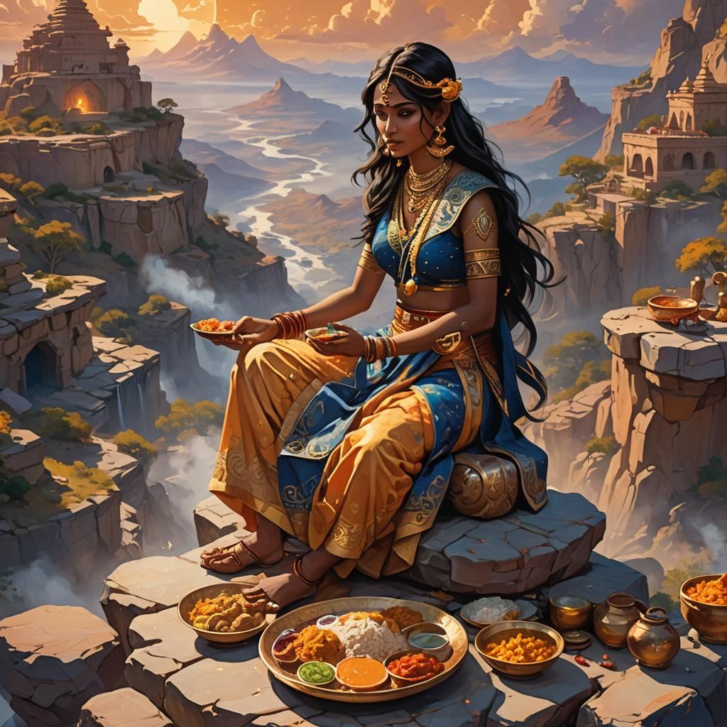 Fantastical Indian Goddess Feasts on Golden Plate