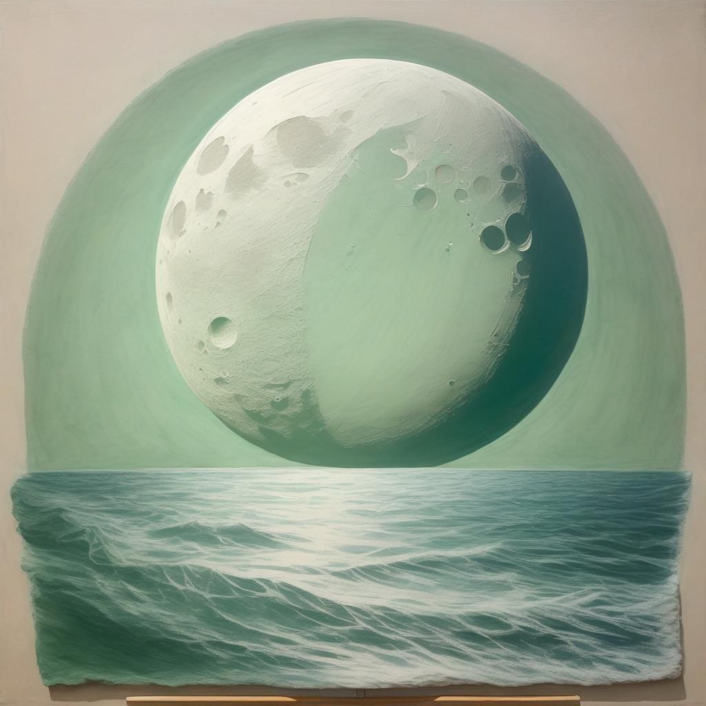 Chalk Moon on Green Tinted Morning, Hyperrealistic