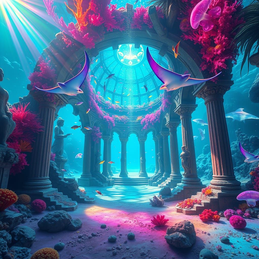 Fantastical Atlantis Underwater City in Vibrant Colors