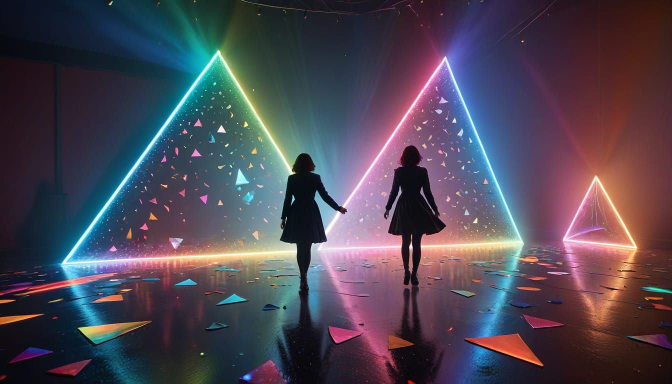 Black Triangles Dance on Rainbow Floor in Biopunk Style
