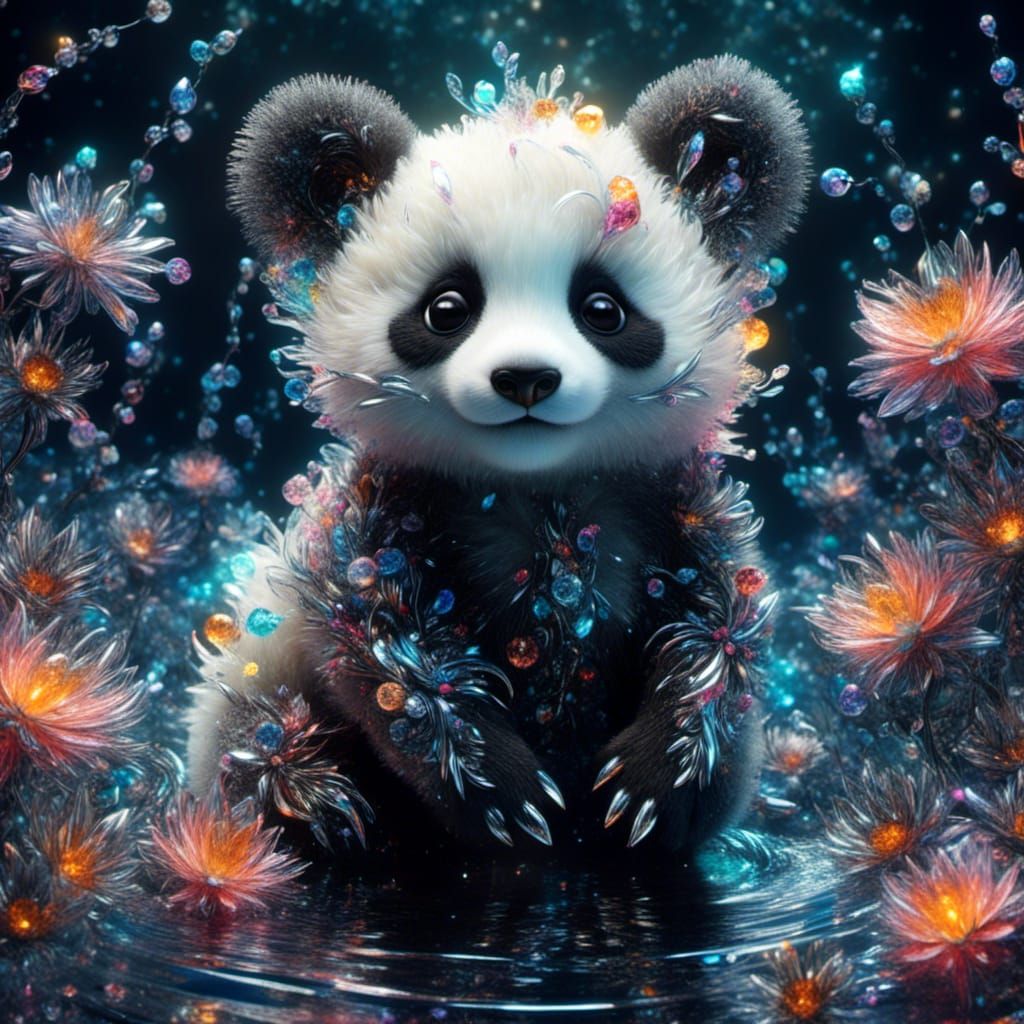 Bioluminescent Glass Panda Underwater Fantasy Artwork