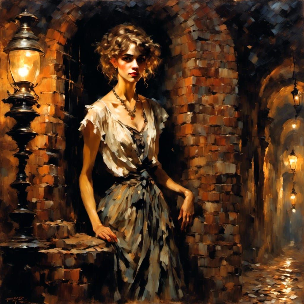 Young Woman in 1920s Dress, Impasto Chiaroscuro