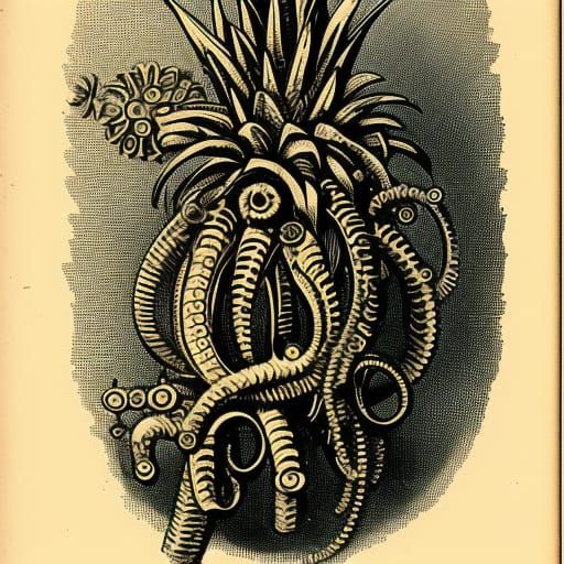 Steampunk Pineapple Robot in Early 1900s Style