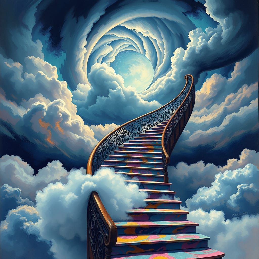 Surreal Staircase Portal in Alcohol Ink Style
