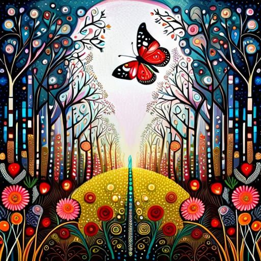 Fantasy Flower Garden Mixed Media Painting