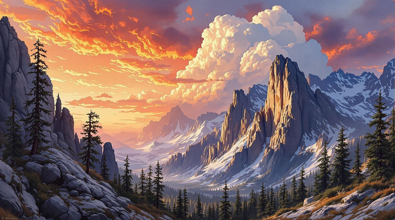 Epic Mountainscape in Golden Hour Light