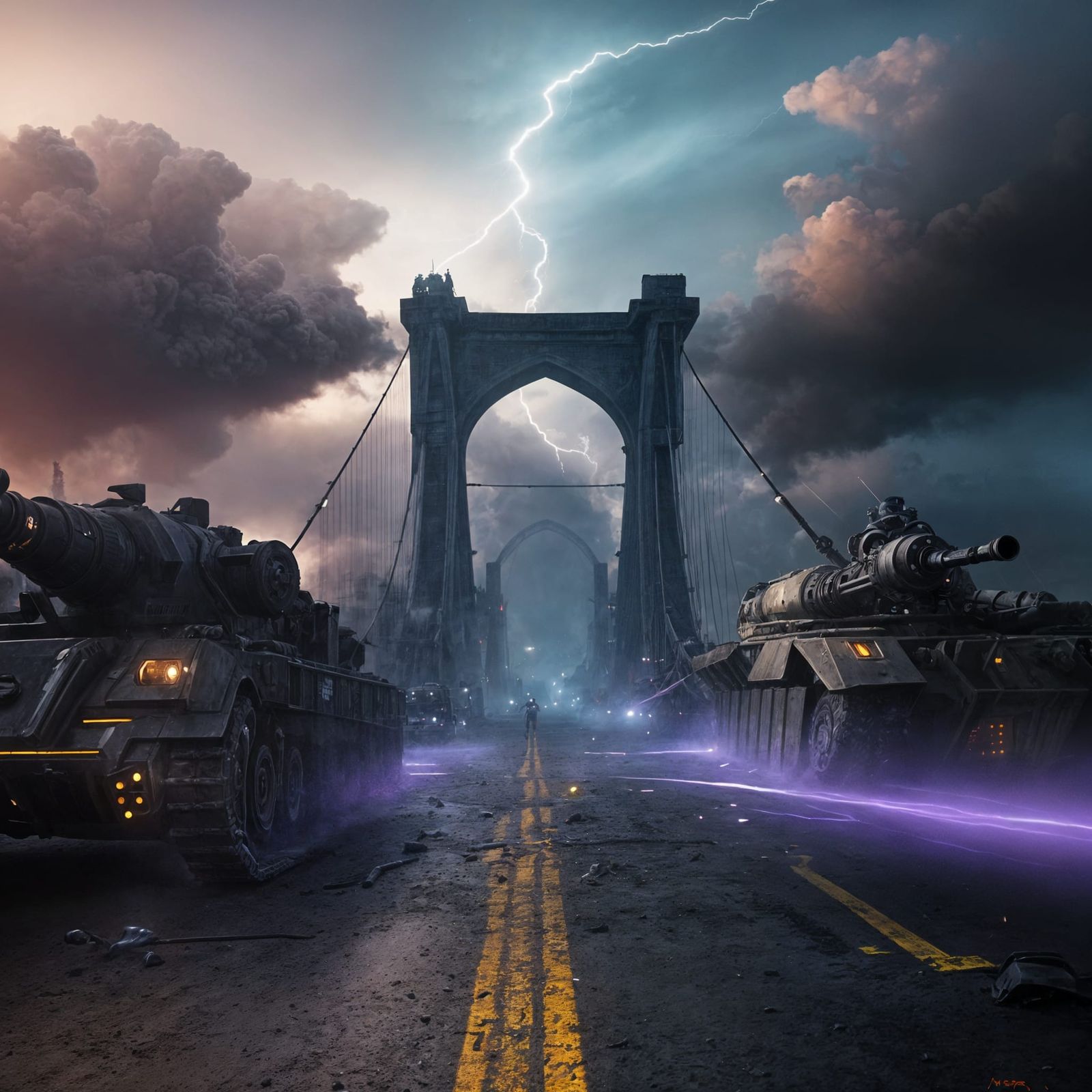 Epic Battle on Bridge in Dystopian Future