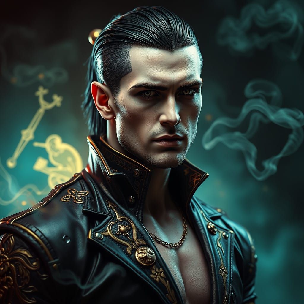 Surrealist Vampire Prince in Black and Gold Ombre Leather