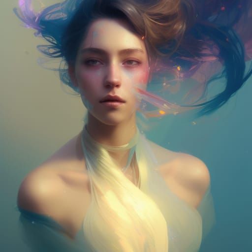 Woman with Iridescent Bubbles: Art Nouveau Portrait