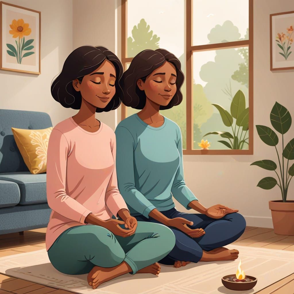 Mother and Daughter Find Inner Peace Together in Calming Car...