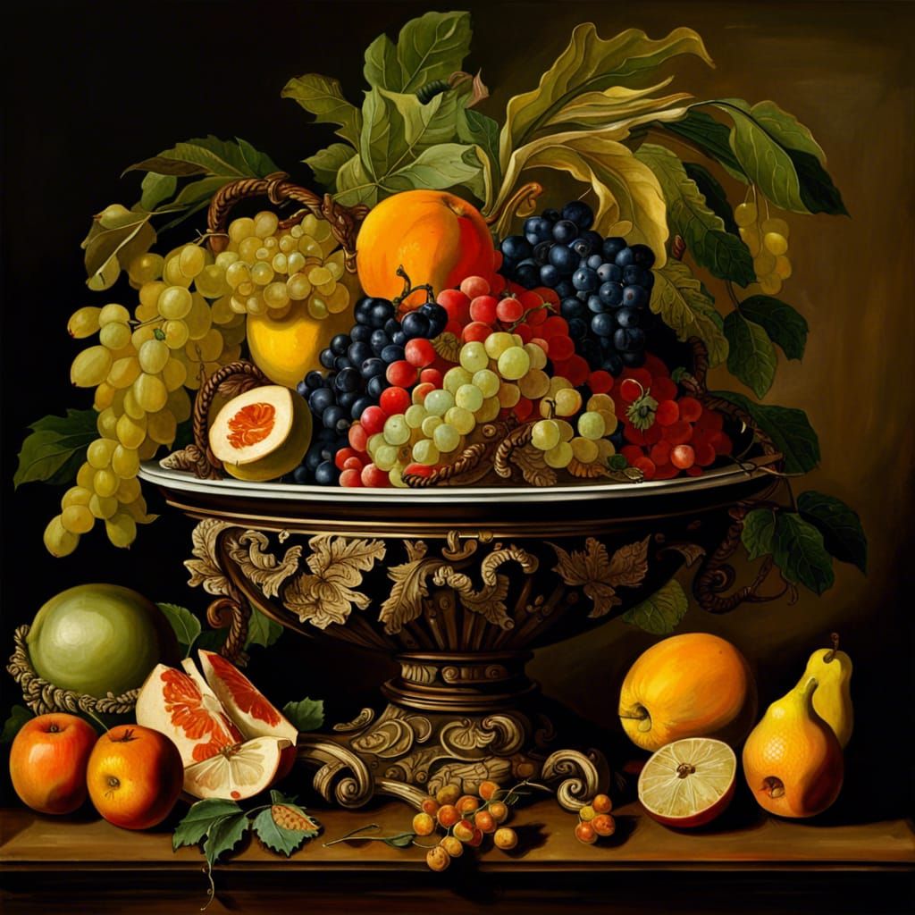 Hyperrealistic Fruit Bowl Still Life Painting