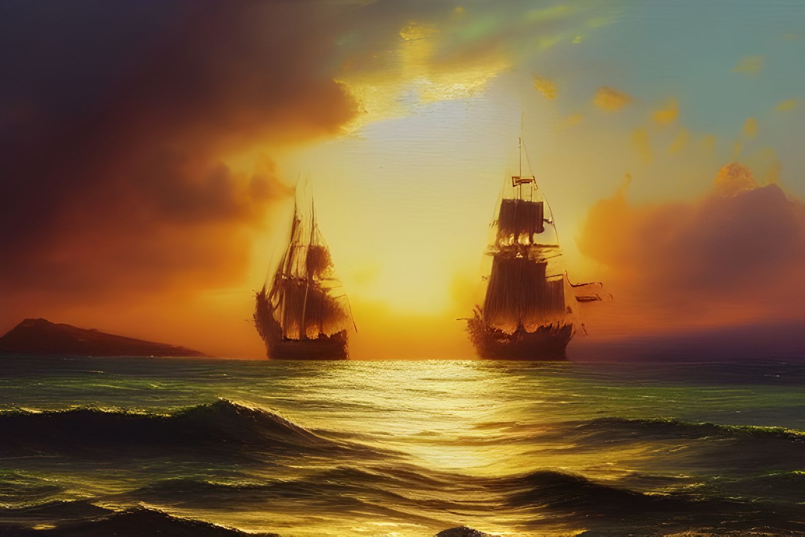 051-LE-Two Pirate Ships At Sunset