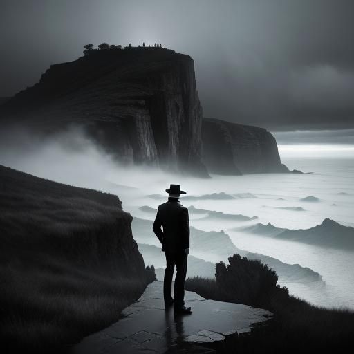 Dramatic Figure in Stormy Landscape, Film Noir Style