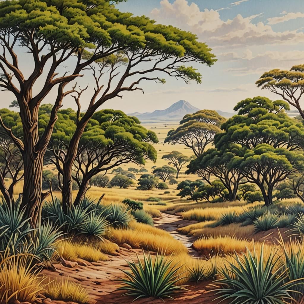 Savanna Landscape in Colored Pencil Sketch