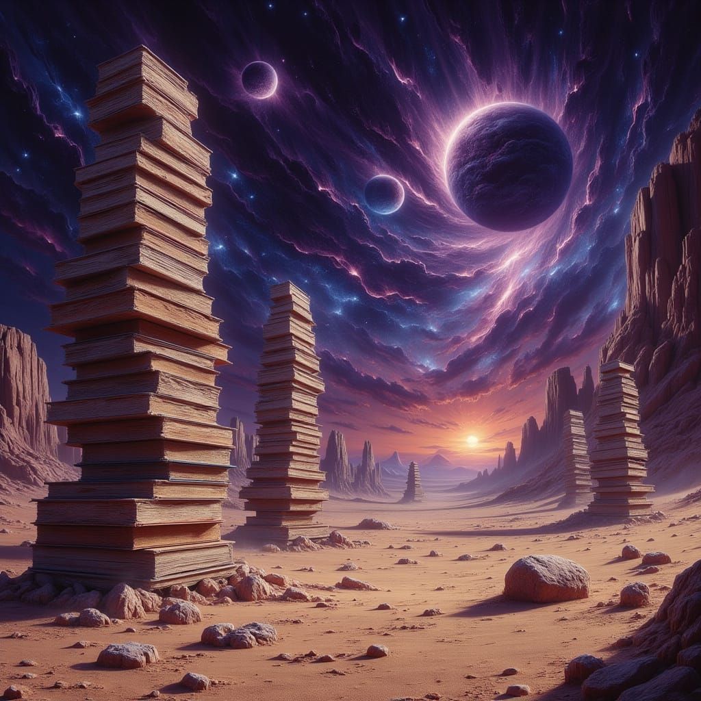 Surreal Desert Pyramids of Vintage Books