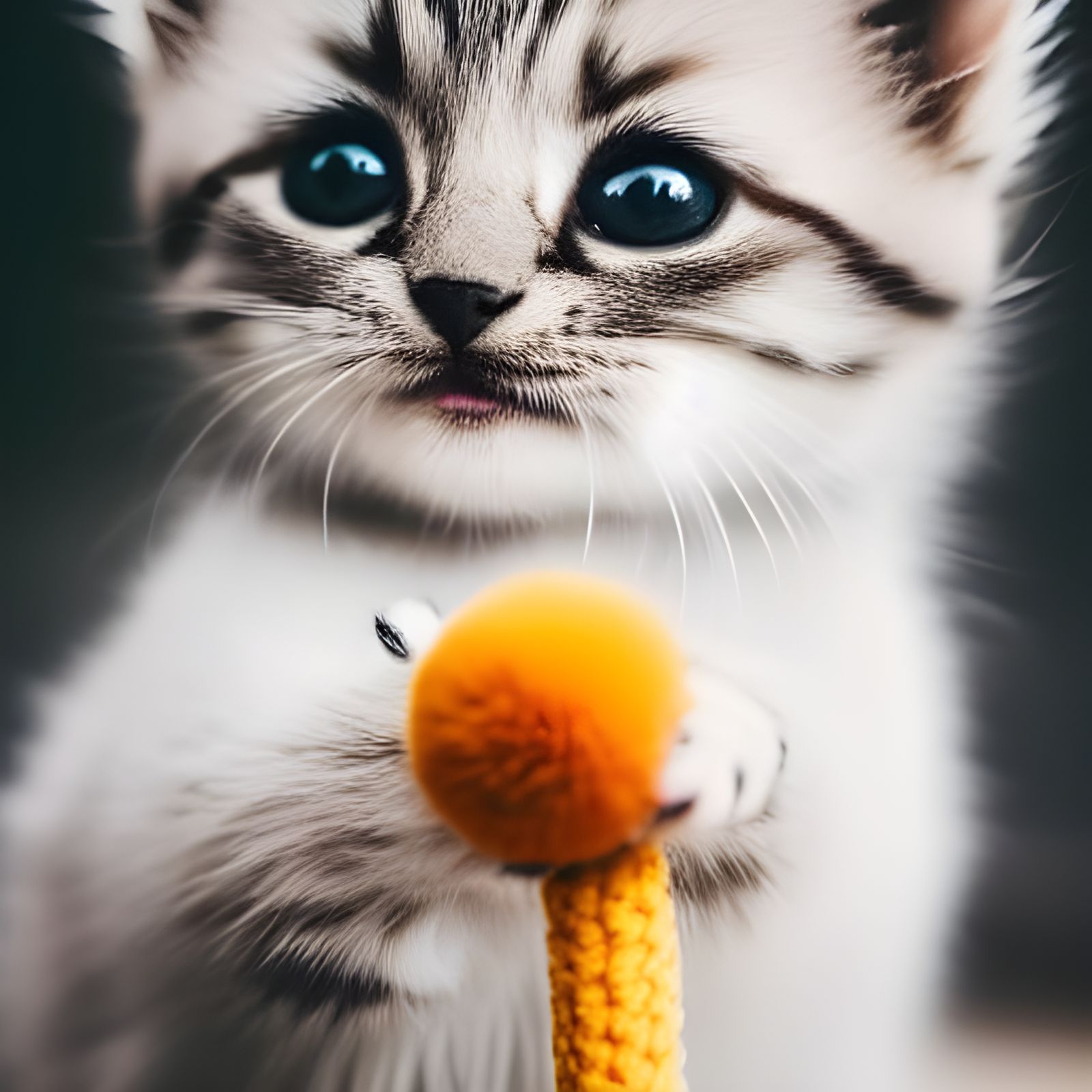 Cute Kitten Playing with Feather Toy