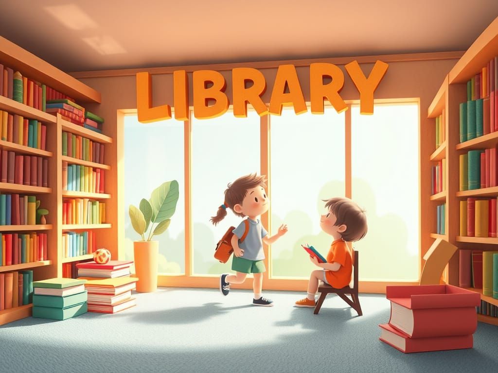 Whimsical 3D Illustration: Take Your Child to the Library