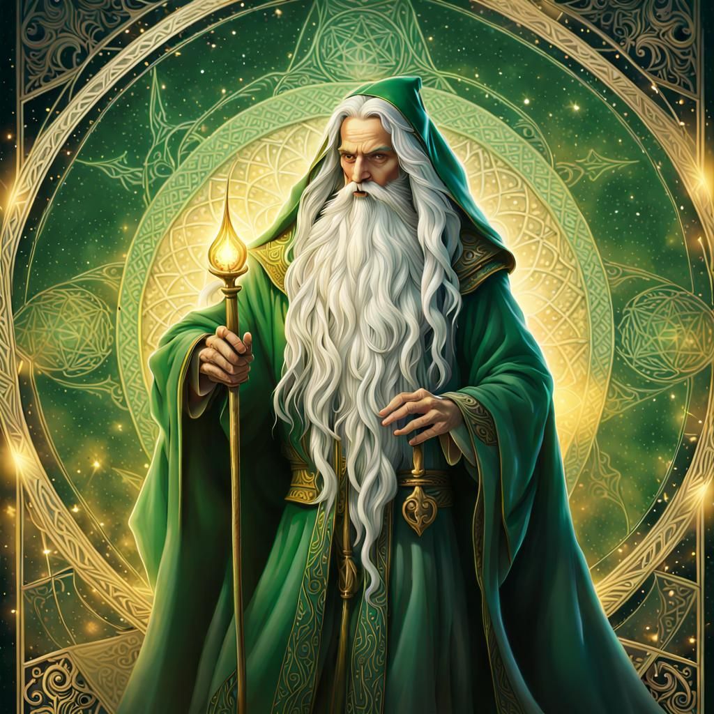 Mystical Wizard Tarot Card in Golden Light