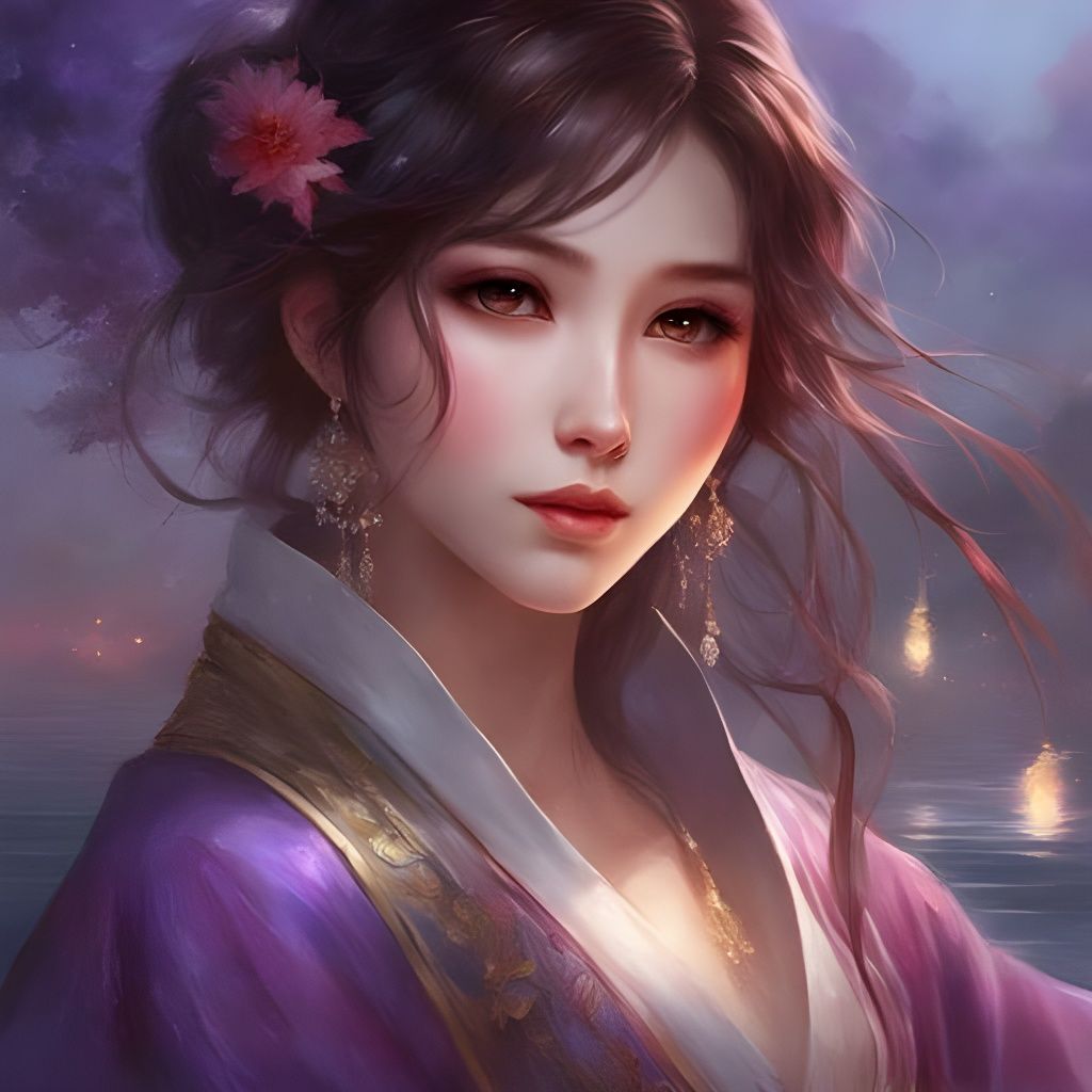 Beautiful Japanese Girl Portrait on Foggy Lake