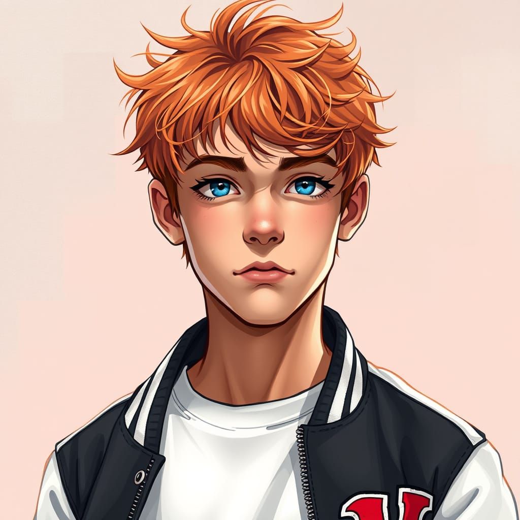 Young Man with Strawberry Hair in Vibrant Realism Style