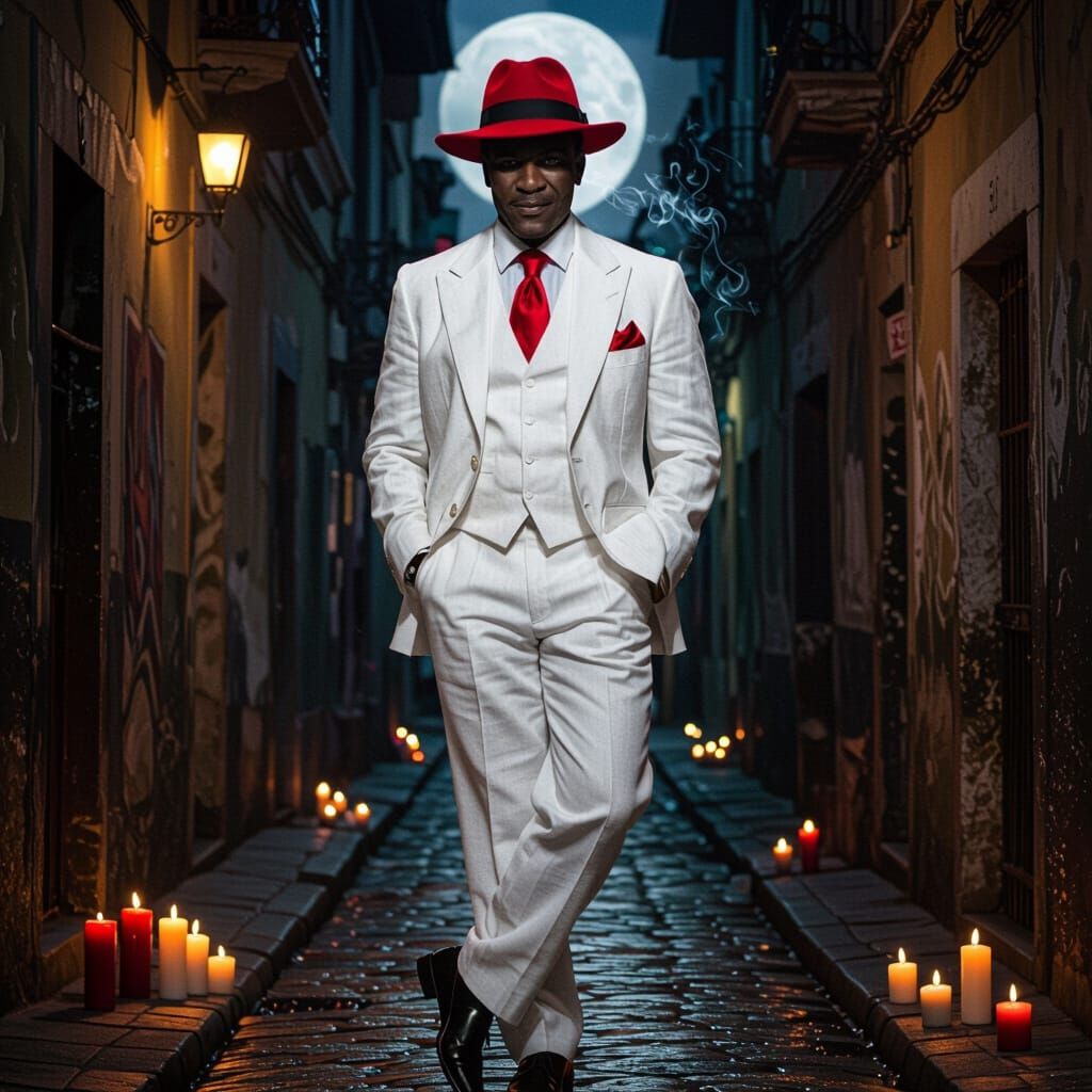 Mysterious Portrait of Seu Zé Pelintra in Moonlit Lapa
