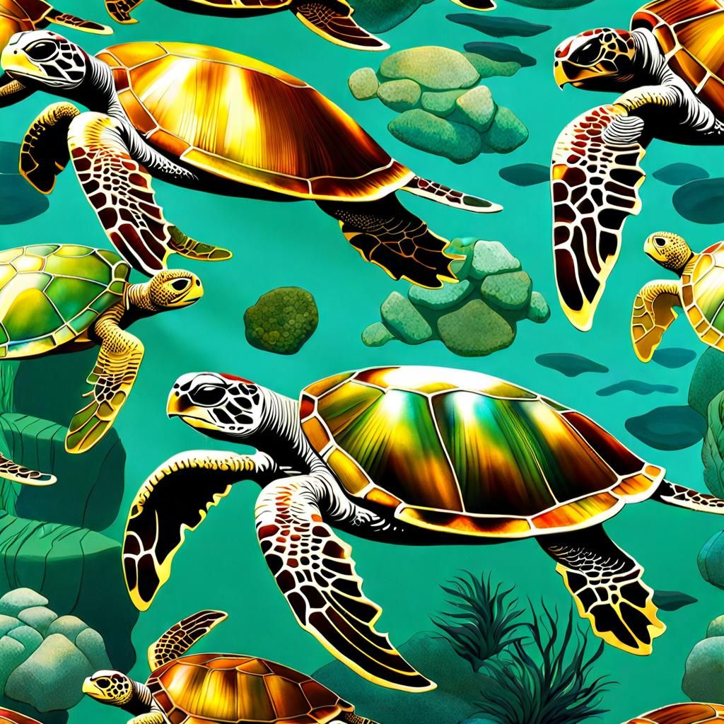 Sea Turtles in Ocean Paradise: Asian-Style Panel