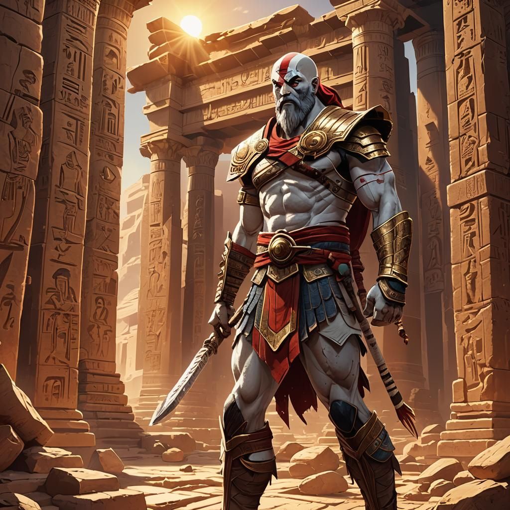 Kratos in Ancient Egypt: Cinematic Anime Style