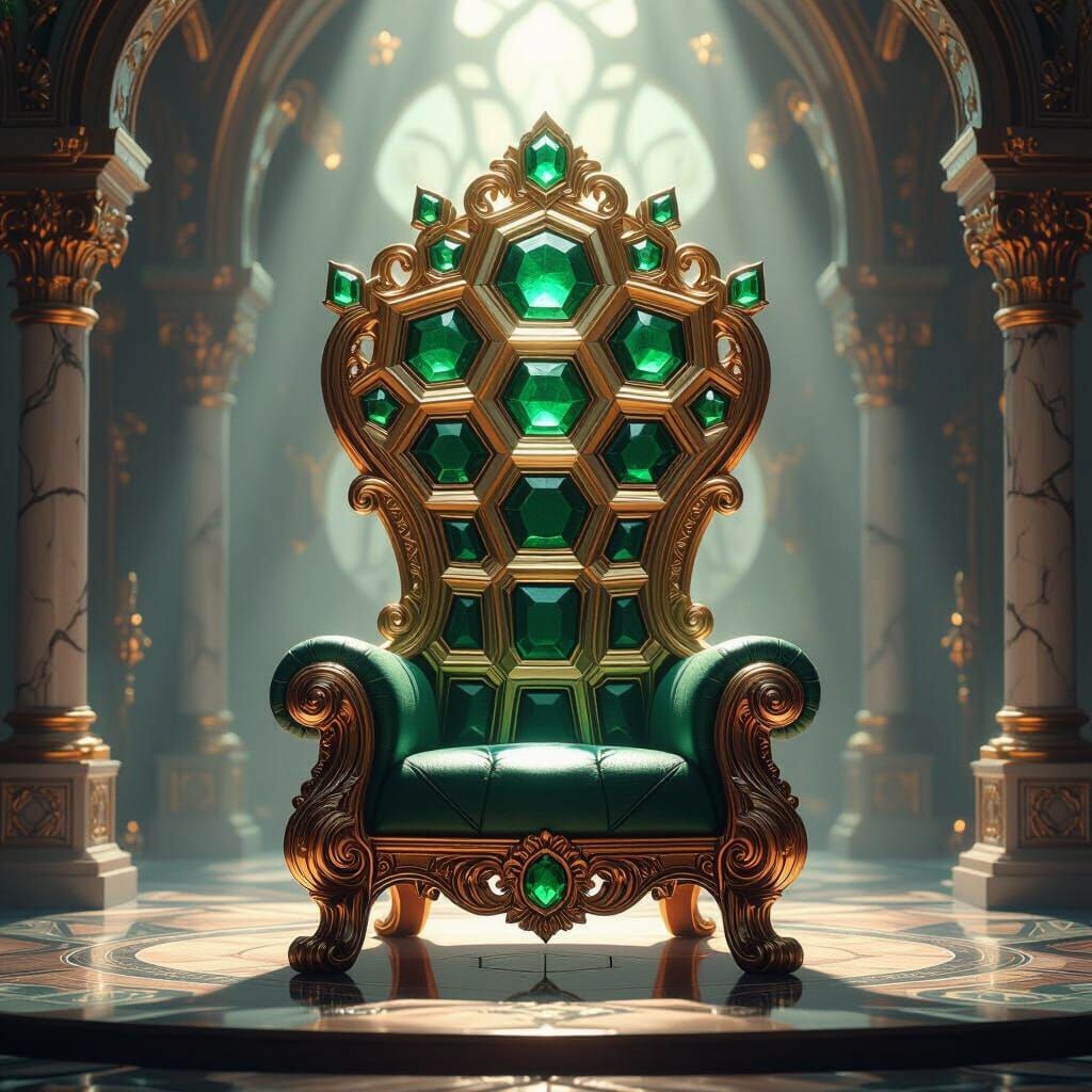 Elegant Polymer Throne with Hexagonal Designs and Emeralds