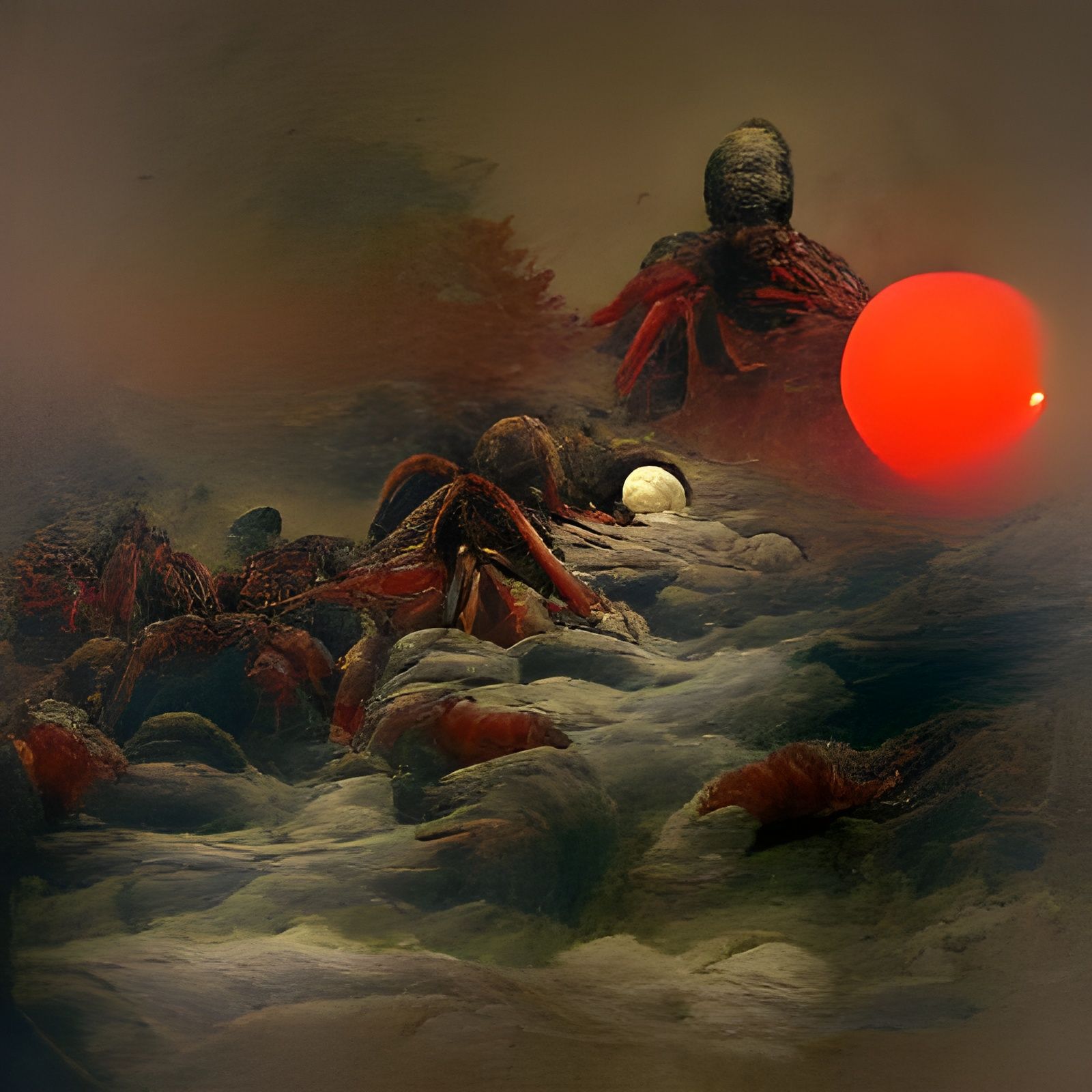 Eerie Red Sun in a Gothic Horror Landscape