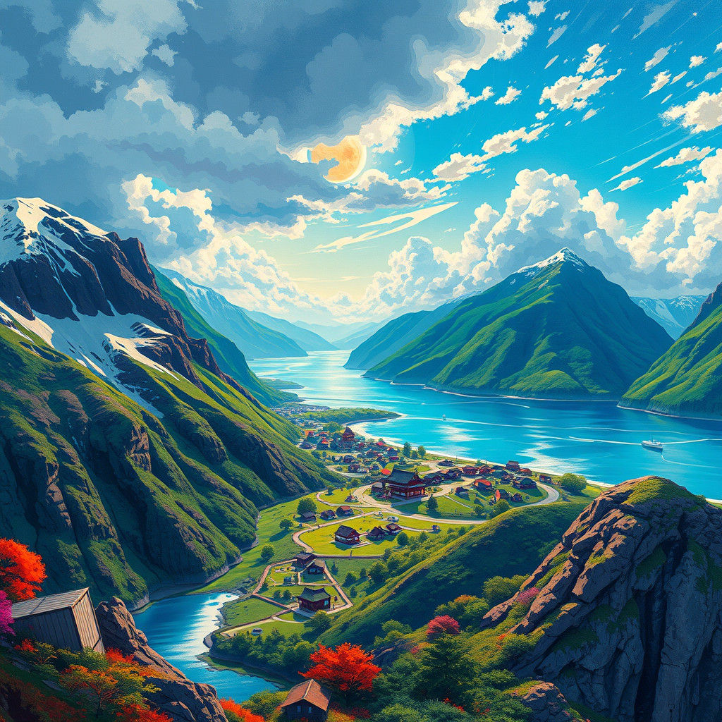 Japanese Landscape in Graffiti Art Style