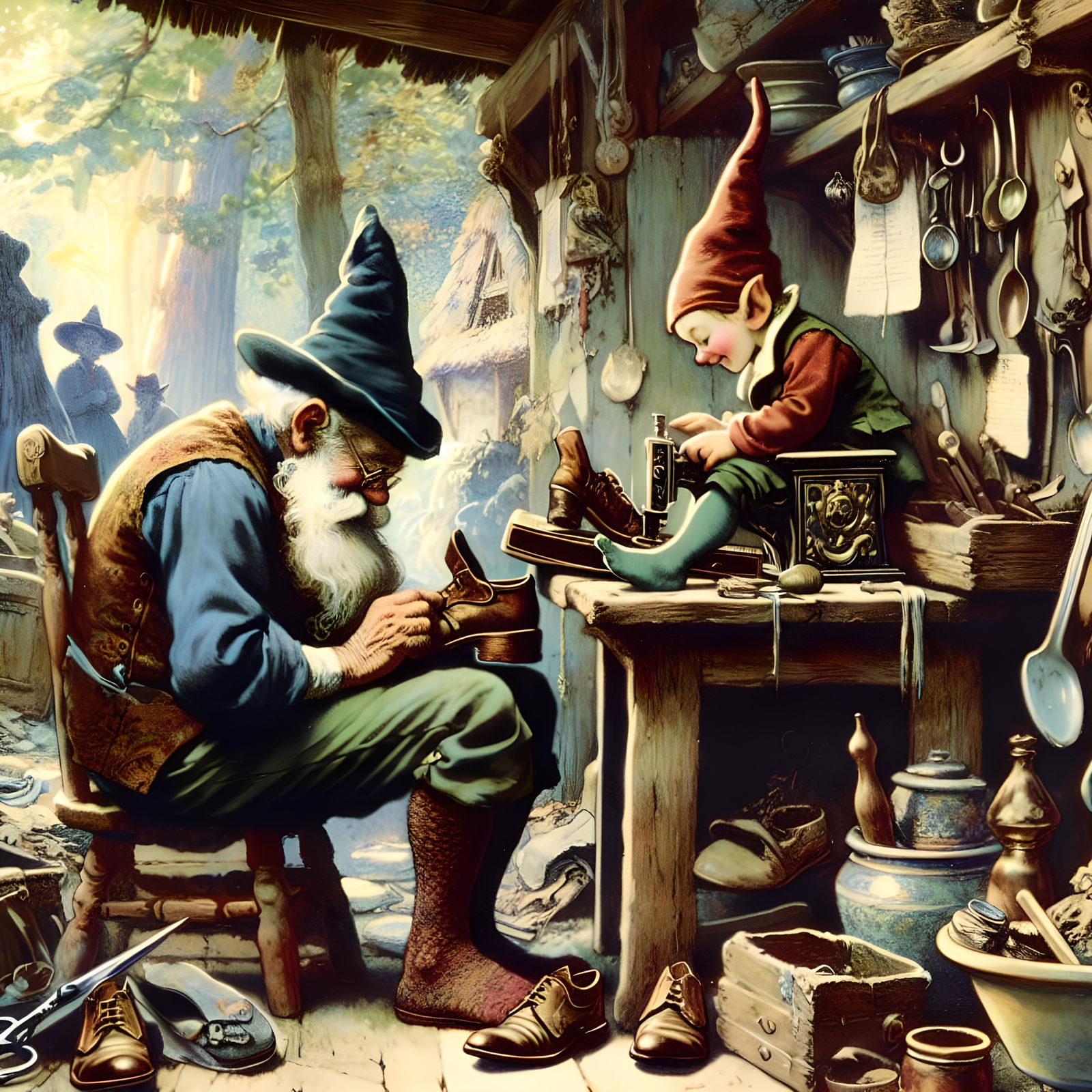Gnome shoemaker in the style of late 19th early 20th century...
