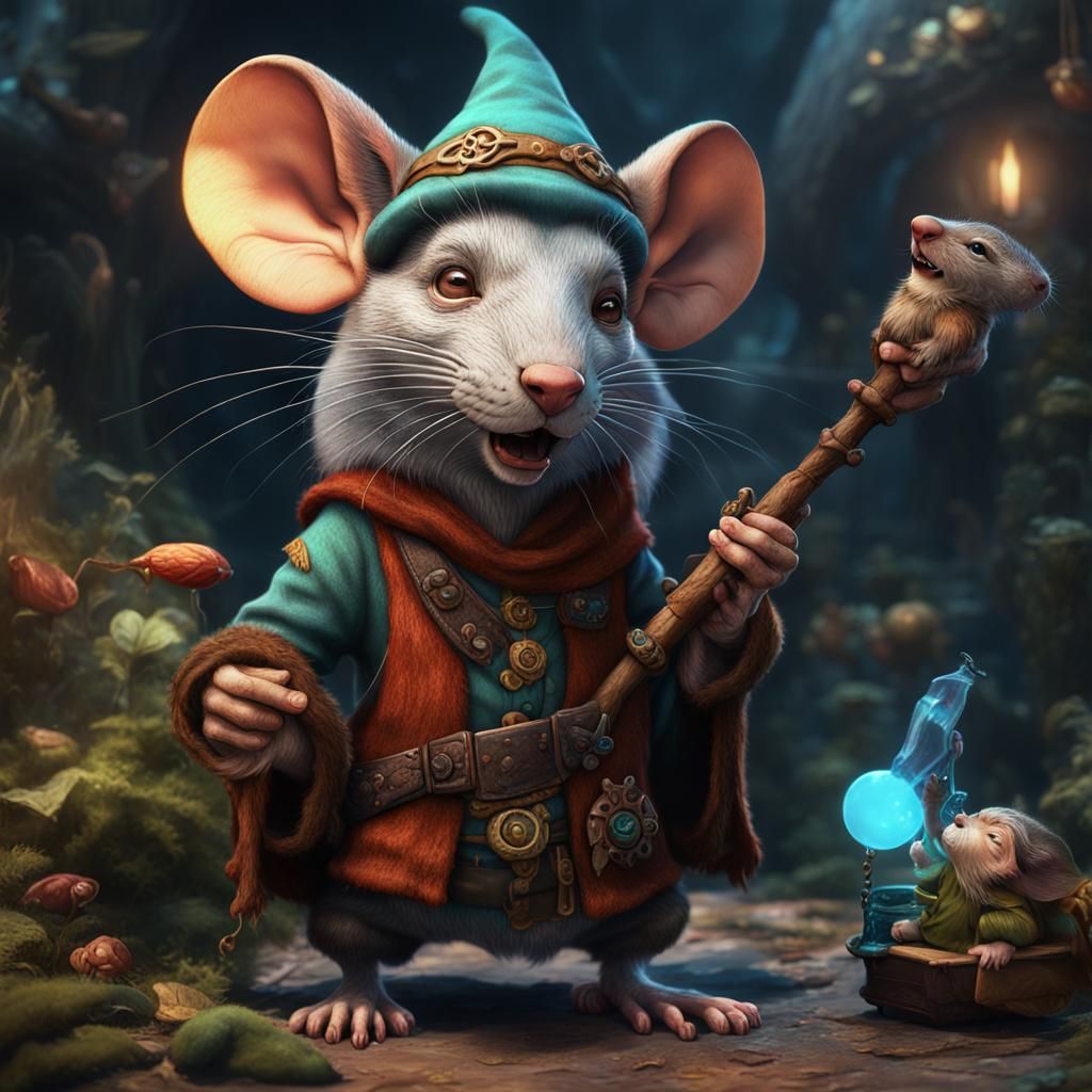 Hippie Rat Girl Scolding Gnome: Fantasy Art