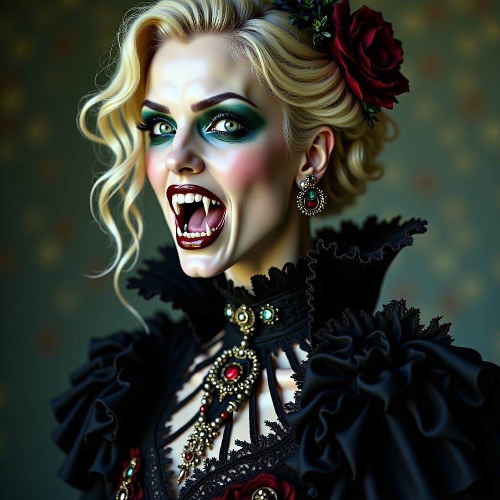 Elegant Victorian Vampire Reveals Razor-Sharp Fangs in Moonl...