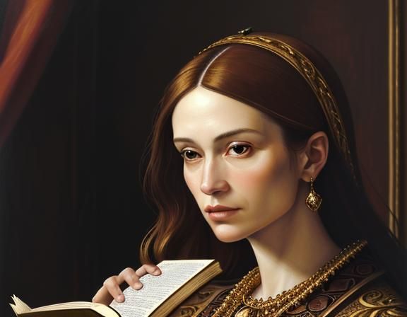 Renaissance Woman in Ornate Study