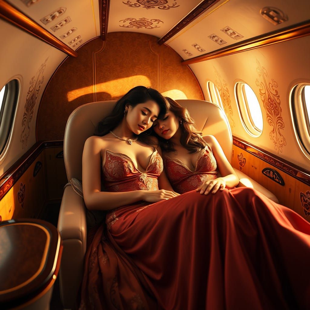 Elegant Women in Luxurious Airplane Interior