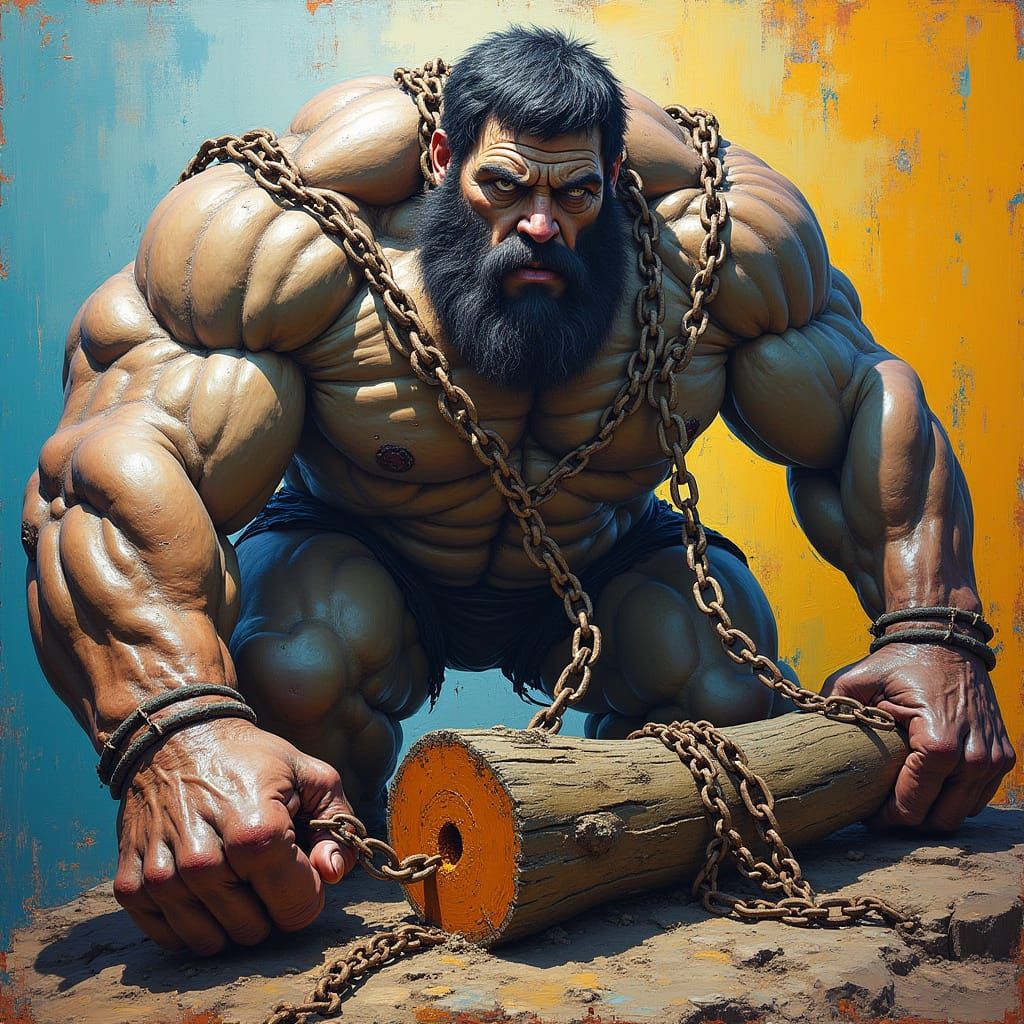 Colossal Titan Burdened: Impasto Painting in High Contrast