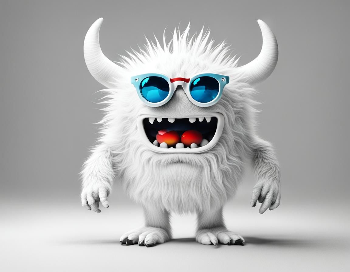 White Monster with 3D Glasses Digital Art