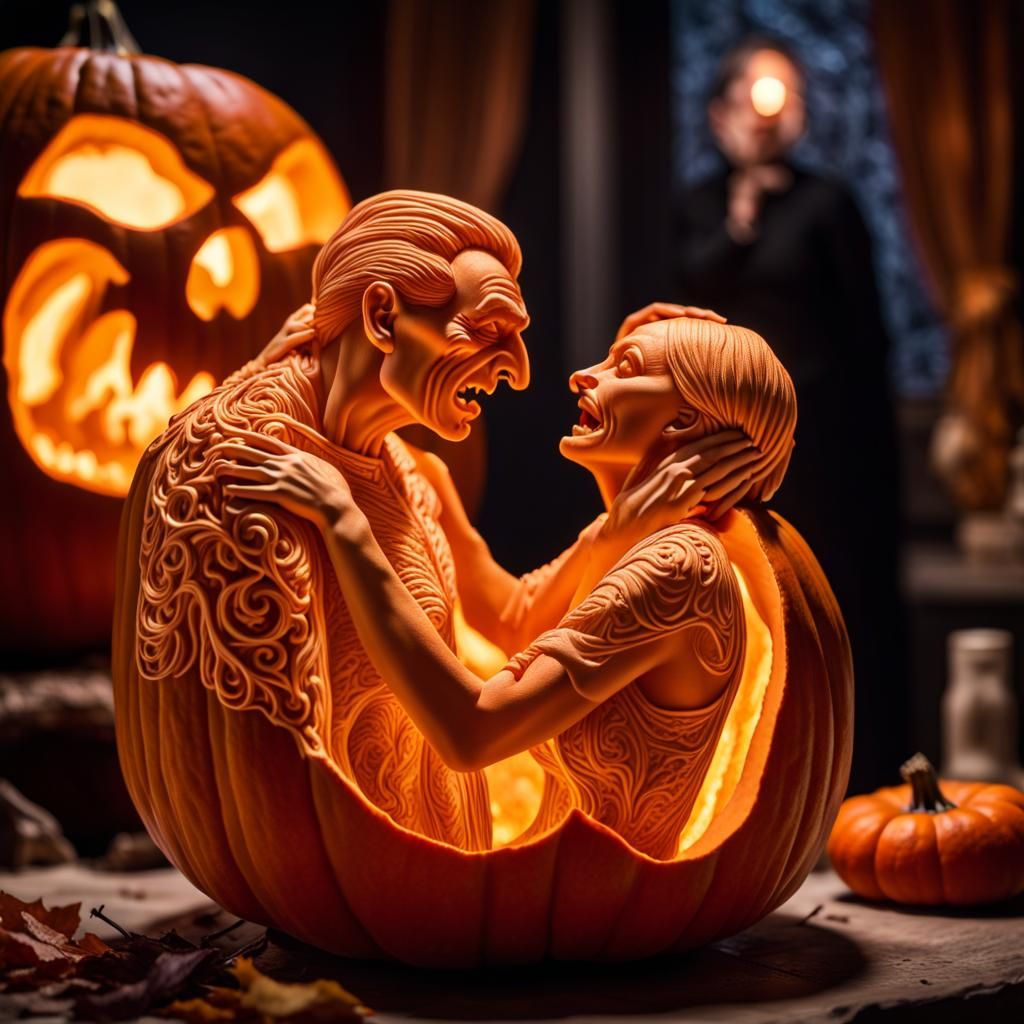 Intricate Pumpkin Carving: Dracula's Eternal Feast