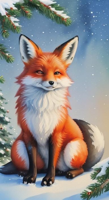 Festive Fox: A Gouache-Style Christmas Masterpiece