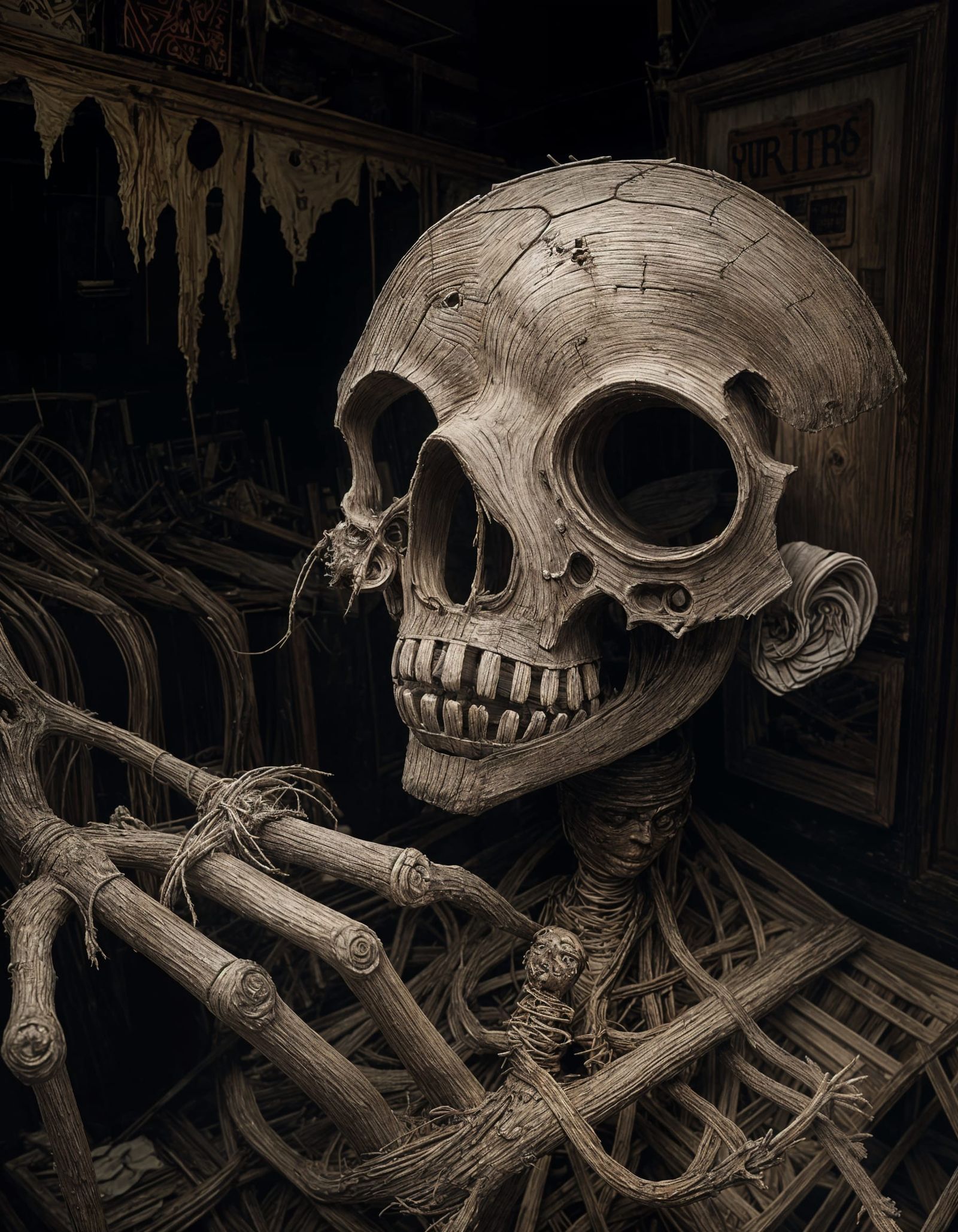 Decaying Wooden Puppet in Abandoned Toy Store