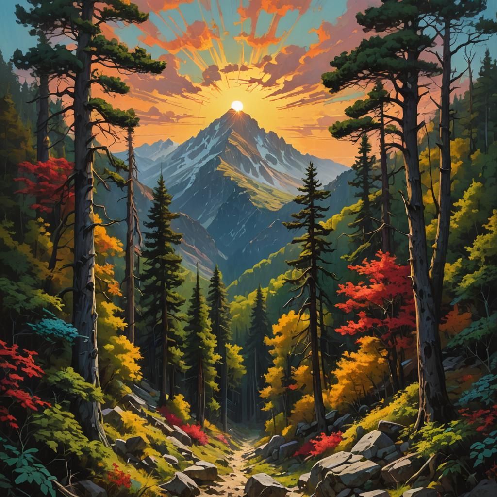 Colorful Mountain Olympus Landscape Art