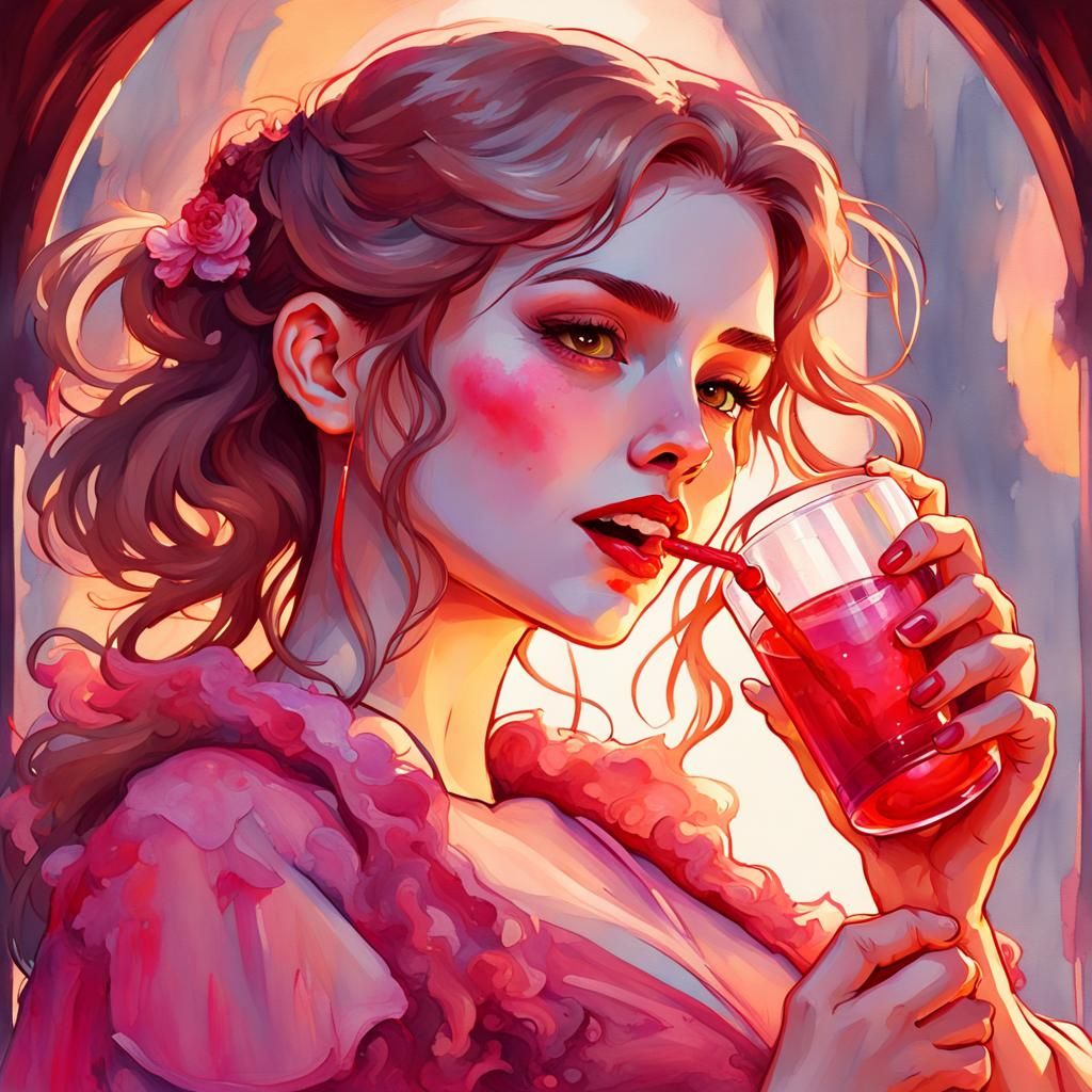 Cheerful Vampire Girl in Gouache Watercolor Style