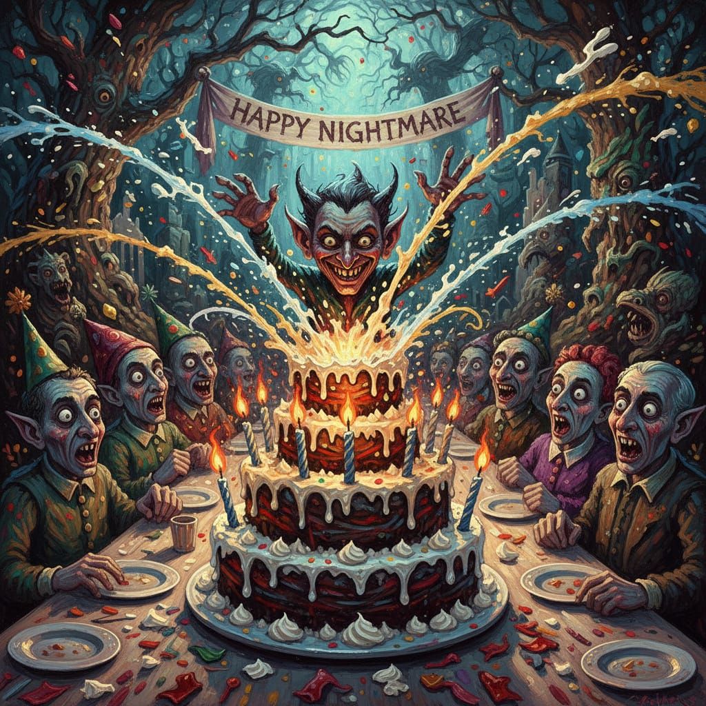 Scary Birthday Party: Mischievous Imp Emerges from Cake